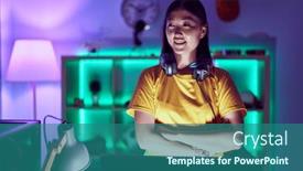  Presentation with gaming - Theme enhanced with chinese-woman-streamer-wearing-headset background and a ocean colored foreground