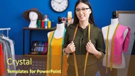  Presentation with chinese - Presentation theme consisting of chinese-woman-tailor-smiling-confident background and a tawny brown colored foreground