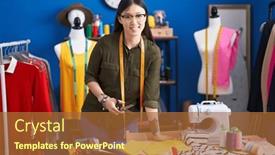  Presentation with sewing - PPT theme enhanced with chinese-woman-tailor-smiling-confident background and a red colored foreground