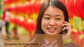  Presentation with chinese new year - Beautiful slides featuring chinese woman talking on cell phone during chinese new year backdrop and a coral colored foreground