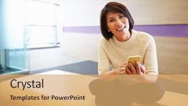  Presentation with medicina tradicional chinesa chinese herb - PPT theme with chinese woman using smart phone background and a yellow colored foreground