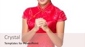  Presentation with blessing - Presentation enhanced with chinese woman with blessing gesture for lunar new year background and a lemonade colored foreground
