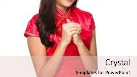  Presentation with congratulation - Amazing theme having chinese woman with congratulation sign for lunar new year backdrop and a lemonade colored foreground