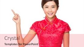  Presentation with finger point - Presentation theme with chinese woman with finger point up background and a red colored foreground