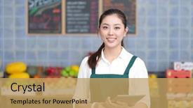  Presentation with chinese - Amazing presentation design having science service - young pretty chinese woman works backdrop and a yellow colored foreground