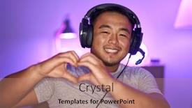  Presentation with video games playing - PPT theme having chinese-young-man-playing-video background and a coral colored foreground