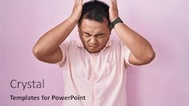  Presentation with migraine - Slide deck having chinese-young-man-standing-over background and a lemonade colored foreground