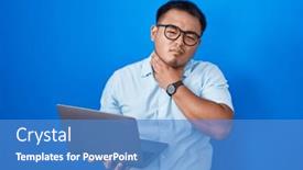  Presentation with sore throat - PPT theme with chinese-young-man-using-computer and a teal colored foreground
