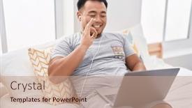  Presentation with chinese chinese - Slide deck featuring chinese-young-man-using-laptop background and a  colored foreground