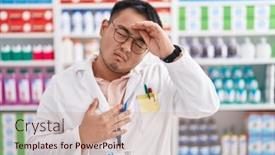  Presentation with flu virus - Slide set consisting of chinese-young-man-working background and a soft green colored foreground