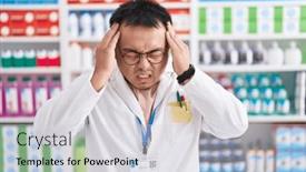  Presentation with headache - PPT theme with chinese-young-man-working background and a lemonade colored foreground