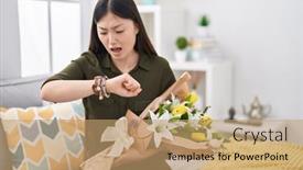  Presentation with late - Slides consisting of chinese-young-woman-holding-bouquet background and a coral colored foreground