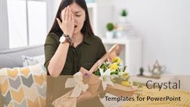  Presentation with hand holding flowers - PPT layouts with chinese-young-woman-holding-bouquet background and a coral colored foreground