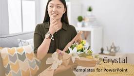  Presentation with hand holding flowers - Presentation design having chinese-young-woman-holding-bouquet background and a coral colored foreground