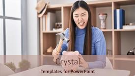  Presentation with tongue - Theme enhanced with chinese-young-woman-holding-hammer background and a coral colored foreground