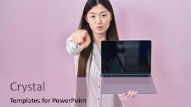  Presentation with chinese chinese - PPT theme consisting of chinese-young-woman-holding-laptop background and a lemonade colored foreground