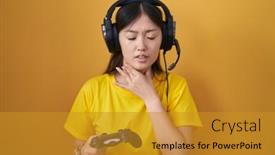  Presentation with video game - PPT theme consisting of chinese-young-woman-playing-video background and a gold colored foreground