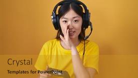  Presentation with video game - Slide deck consisting of chinese-young-woman-playing-video background and a  colored foreground