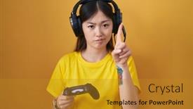  Presentation with video game - Presentation with chinese-young-woman-playing-video background and a  colored foreground