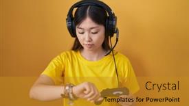  Presentation with controller - Slides consisting of chinese-young-woman-playing-video background and a gold colored foreground