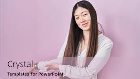  Presentation with chinese - Slide set consisting of chinese-young-woman-standing-over background and a lemonade colored foreground