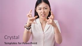  Presentation with yelling - PPT theme consisting of chinese-young-woman-standing-over background and a soft green colored foreground