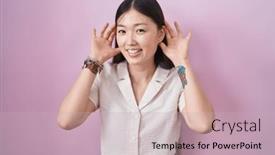  Presentation with deaf - Slide set having chinese-young-woman-standing-over background and a soft green colored foreground