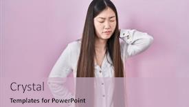  Presentation with injury - PPT layouts with chinese-young-woman-standing-over background and a  colored foreground