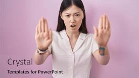  Presentation with frustration - Presentation theme featuring chinese-young-woman-standing-over background and a soft green colored foreground