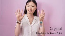  Presentation with chinese - Slide deck consisting of chinese-young-woman-standing-over background and a soft green colored foreground