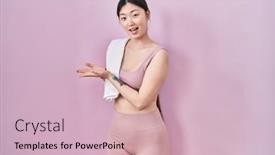  Presentation with human hands open palm up - PPT layouts featuring chinese-young-woman-wearing-sportswear background and a soft green colored foreground
