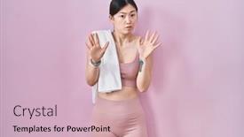  Presentation with forbidden - PPT theme featuring chinese-young-woman-wearing-sportswear background and a soft green colored foreground