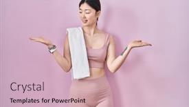  Presentation with comparison - Presentation theme featuring chinese-young-woman-wearing-sportswear background and a soft green colored foreground