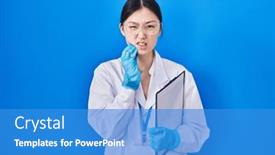  Presentation with dental laboratory - Presentation theme consisting of chinese-young-woman-working background and a teal colored foreground