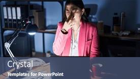  Presentation with breath - PPT theme consisting of chinese-young-woman-working background and a ocean colored foreground