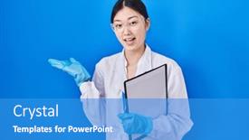  Presentation with woman hands open - PPT layouts having chinese-young-woman-working background and a teal colored foreground
