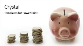  Presentation with accounting financial bank banking account - Presentation design having chinken - piggy bank with coins background and a white colored foreground