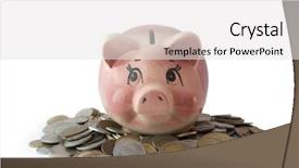  Presentation with piggy bank - PPT layouts with chinken - piggy bank with coins background and a white colored foreground