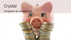  Presentation with piggy bank - PPT layouts featuring chinken - piggy bank with coins background and a  colored foreground