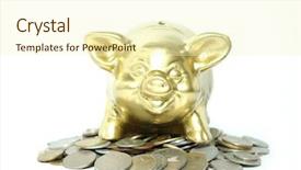  Presentation with banking bank vault door - Slide deck featuring chinken - piggy bank with coins background and a  colored foreground