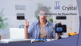  Presentation with computer repair - Colorful presentation design enhanced with chip network - vlogger recording computer repair backdrop and a lemonade colored foreground