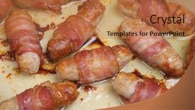  Presentation with pigs - Colorful theme enhanced with chipolata sausages wrapped in streaky bacon and roasted aka 'pigs in blankets' backdrop and a coral colored foreground