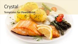  Presentation with salmon grilled fish salmon grilled - Amazing PPT layouts having chips food - grilled salmon boiled potatoes backdrop and a yellow colored foreground
