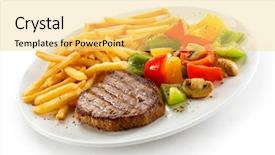  Presentation with free steak - Slide set with chips food - grilled steak french fries background and a  colored foreground
