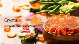  Presentation with food chips - Slide set featuring chips from carrot beet parsnip background and a coral colored foreground