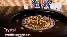  Presentation with roulette wheel - Audience pleasing PPT theme consisting of chips on gaming table roulette backdrop and a wine colored foreground