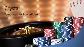  Presentation with roulette wheel - Theme featuring chips on gaming table roulette background and a coral colored foreground