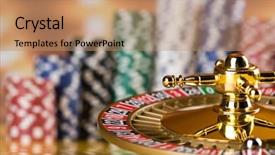  Presentation with roulette wheel - Theme with chips on gaming table roulette background and a coral colored foreground