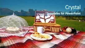  Presentation with baseball field - Slide set featuring picnic lunch outdoors in a nice field or park on sunny spring or summer day picnic includes sandwich chips pie drinks a blanket and a baseball and glove with a blue sky and green grass background and a ocean colored foreground