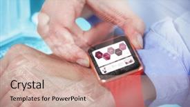  Presentation with circuit board - Amazing presentation theme having chipset - businesswoman using smartwatch against computer backdrop and a  colored foreground
